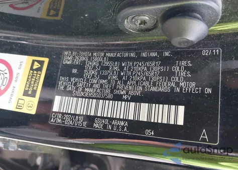 2011 Toyota Highlander Se V6 from USA, damaged, VIN 5TDZK3EH5BS037580